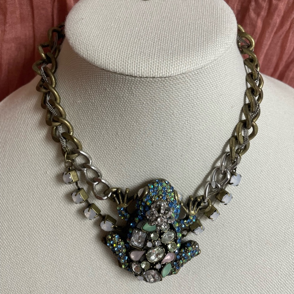 Bedazzled Betsey Johnson Frog Prince Statement Necklace Vintage